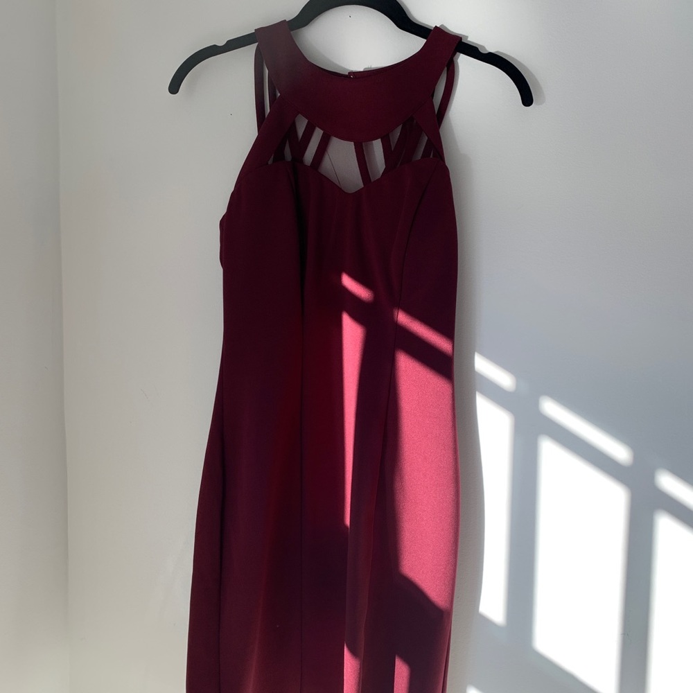 Maroon crossed back halter dress